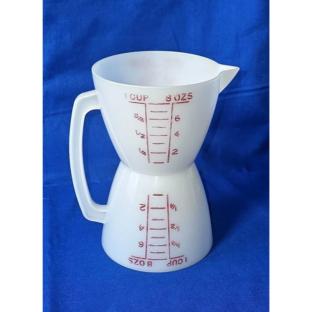 Vintage Tupperware Wet Dry Double Measuring Cup 8oz 1 Cup Two-Sided Hourglass